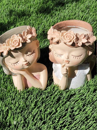 Cute girl Plant Pot with Drainage Holes